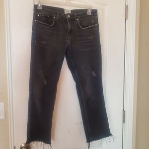 Zara TRF, Cropped Distressed Jeans, Black Denim Size 32